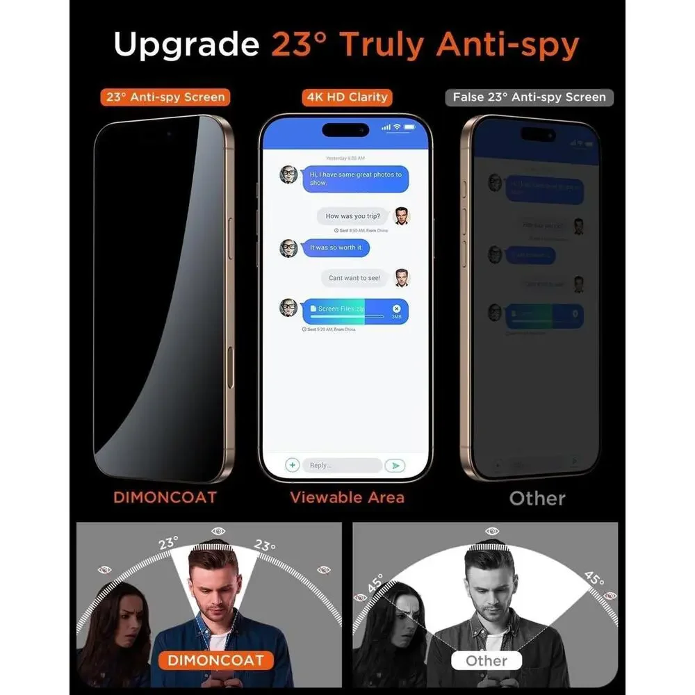 Privacy Screen Protector For iPhone 16 PRO-MAX Auto Align Kit 10X Military 4 Pac